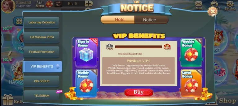 VIP rewards of Teen Patti Go
